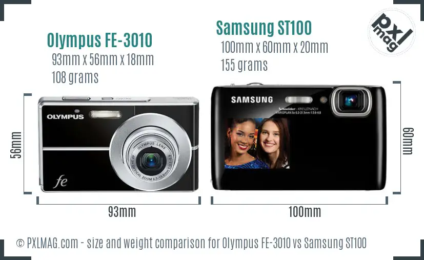 Olympus FE-3010 vs Samsung ST100 size comparison