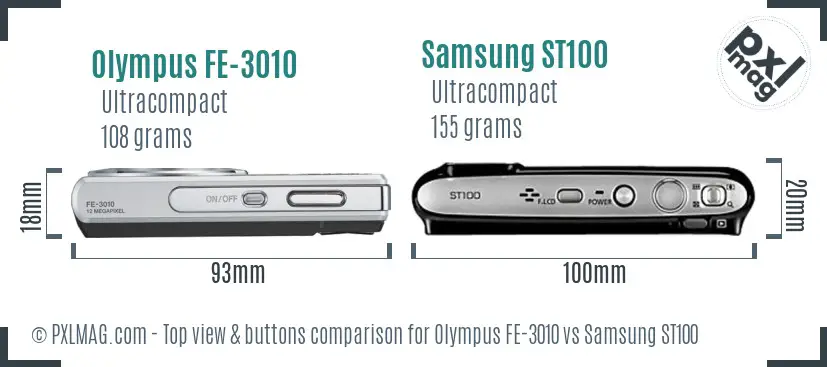 Olympus FE-3010 vs Samsung ST100 top view buttons comparison