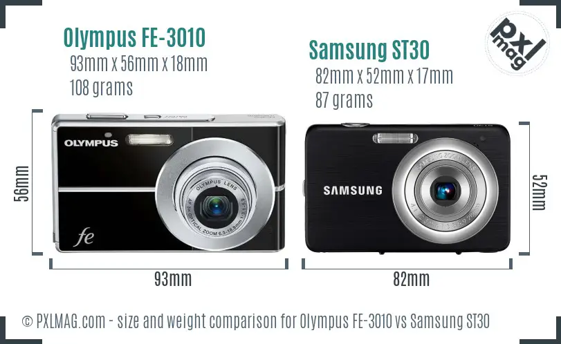 Olympus FE-3010 vs Samsung ST30 size comparison Olympus FE-3010 vs Samsung ST30 size comparison