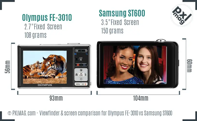 Olympus FE-3010 vs Samsung ST600 Screen and Viewfinder comparison