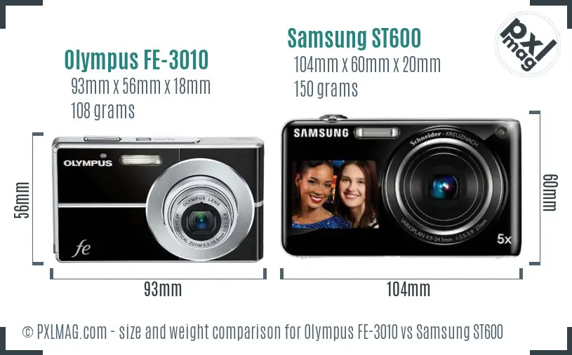 Olympus FE-3010 vs Samsung ST600 size comparison