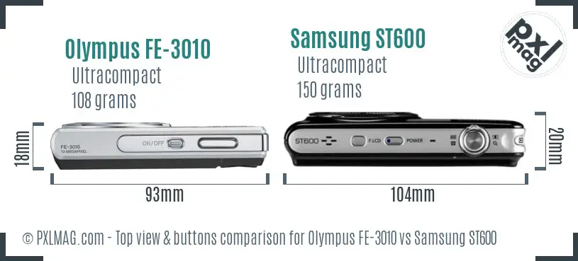 Olympus FE-3010 vs Samsung ST600 top view buttons comparison
