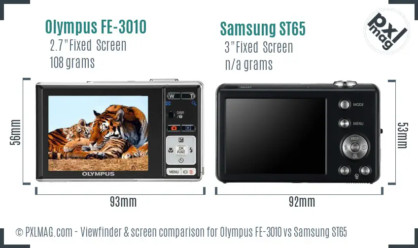 Olympus FE-3010 vs Samsung ST65 Screen and Viewfinder comparison