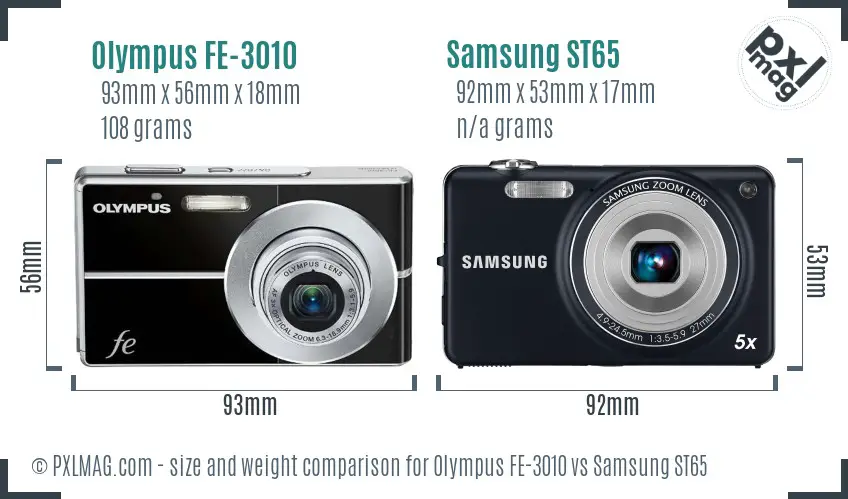 Olympus FE-3010 vs Samsung ST65 size comparison