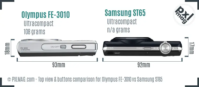 Olympus FE-3010 vs Samsung ST65 top view buttons comparison