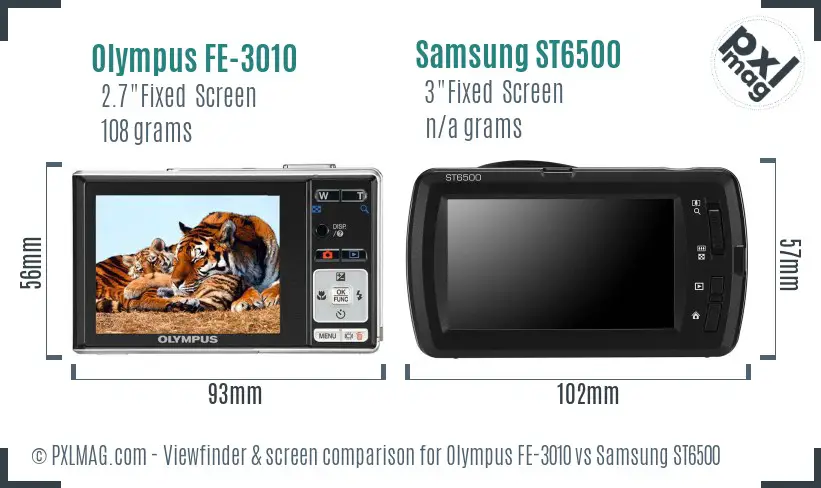 Olympus FE-3010 vs Samsung ST6500 Screen and Viewfinder comparison Olympus FE-3010 vs Samsung ST6500 Screen and Viewfinder comparison