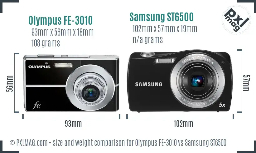 Olympus FE-3010 vs Samsung ST6500 size comparison Olympus FE-3010 vs Samsung ST6500 size comparison