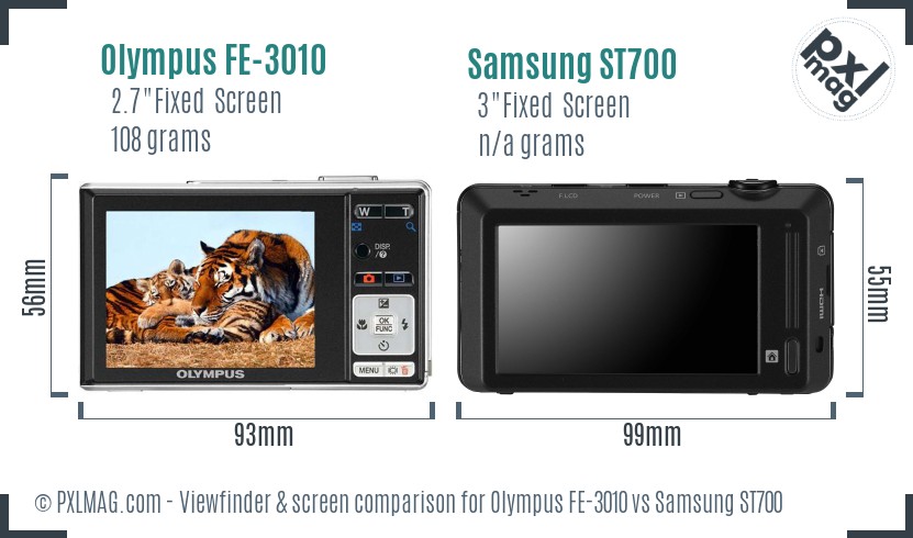 Olympus FE-3010 vs Samsung ST700 Screen and Viewfinder comparison