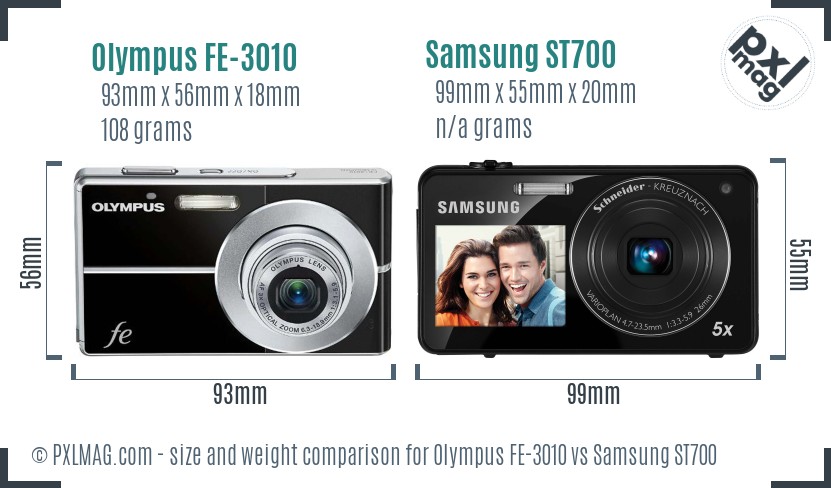 Olympus FE-3010 vs Samsung ST700 size comparison