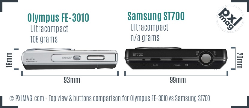 Olympus FE-3010 vs Samsung ST700 top view buttons comparison