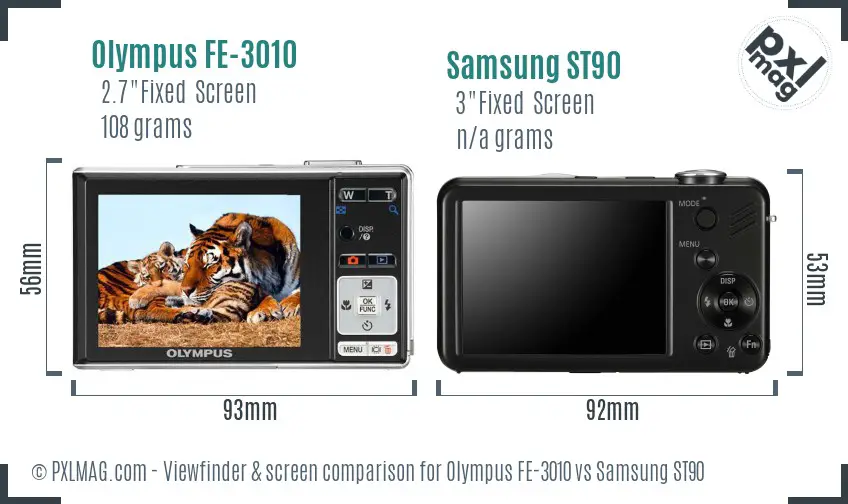Olympus FE-3010 vs Samsung ST90 Screen and Viewfinder comparison