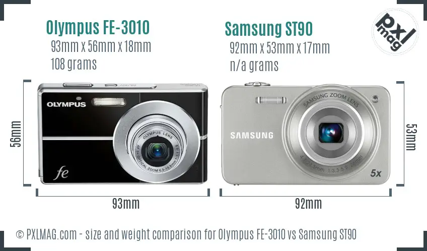 Olympus FE-3010 vs Samsung ST90 size comparison