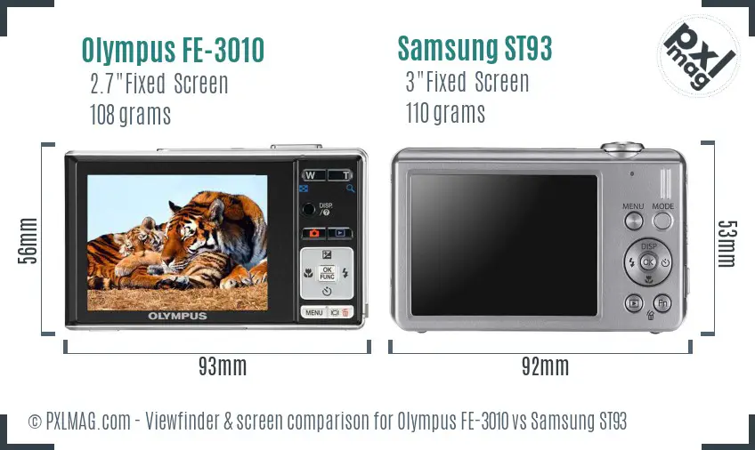 Olympus FE-3010 vs Samsung ST93 Screen and Viewfinder comparison