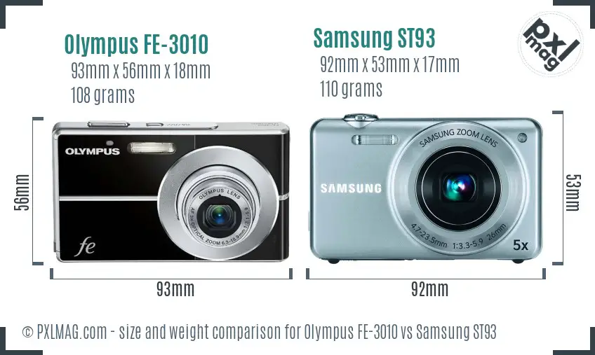 Olympus FE-3010 vs Samsung ST93 size comparison