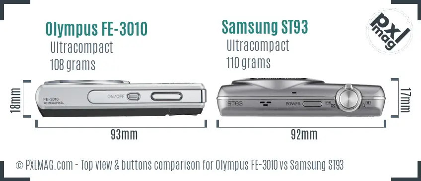 Olympus FE-3010 vs Samsung ST93 top view buttons comparison