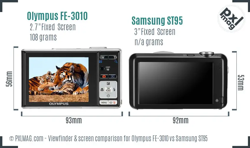 Olympus FE-3010 vs Samsung ST95 Screen and Viewfinder comparison