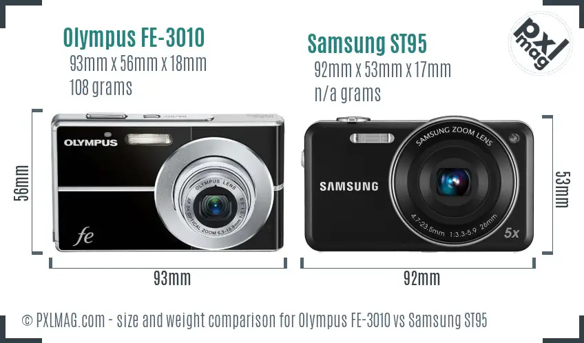 Olympus FE-3010 vs Samsung ST95 size comparison