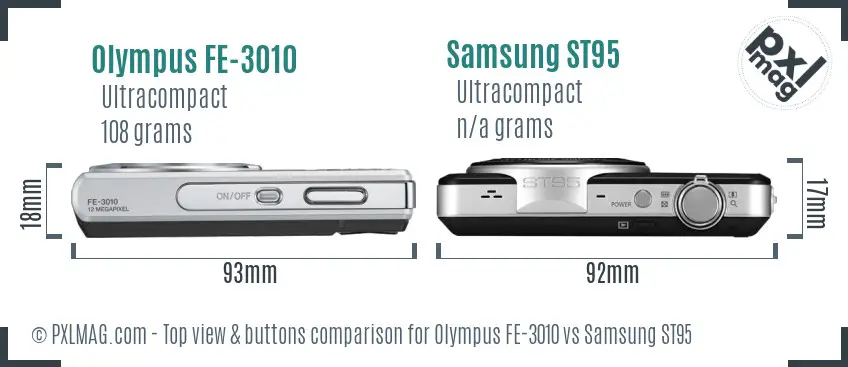 Olympus FE-3010 vs Samsung ST95 top view buttons comparison