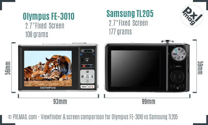 Olympus FE-3010 vs Samsung TL205 Screen and Viewfinder comparison