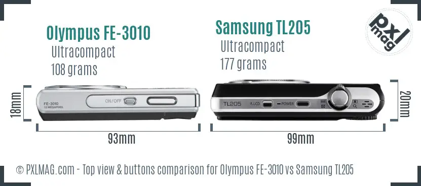 Olympus FE-3010 vs Samsung TL205 top view buttons comparison