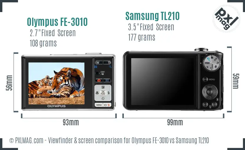 Olympus FE-3010 vs Samsung TL210 Screen and Viewfinder comparison