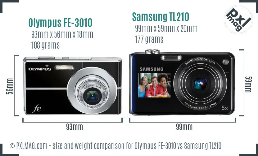 Olympus FE-3010 vs Samsung TL210 size comparison