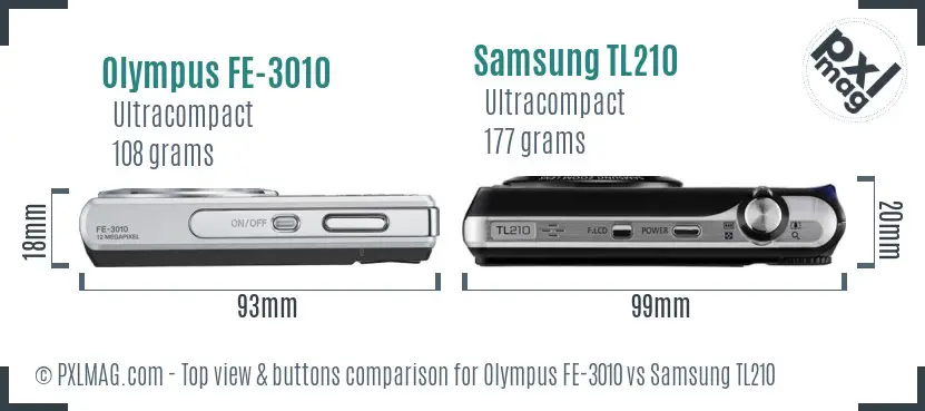 Olympus FE-3010 vs Samsung TL210 top view buttons comparison