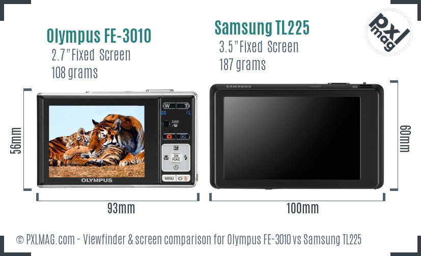 Olympus FE-3010 vs Samsung TL225 Screen and Viewfinder comparison