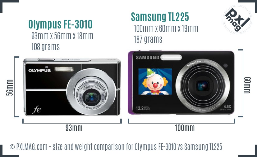 Olympus FE-3010 vs Samsung TL225 size comparison
