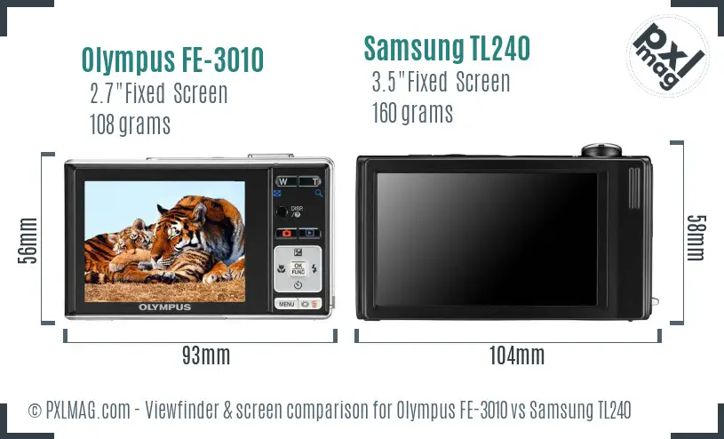 Olympus FE-3010 vs Samsung TL240 Screen and Viewfinder comparison