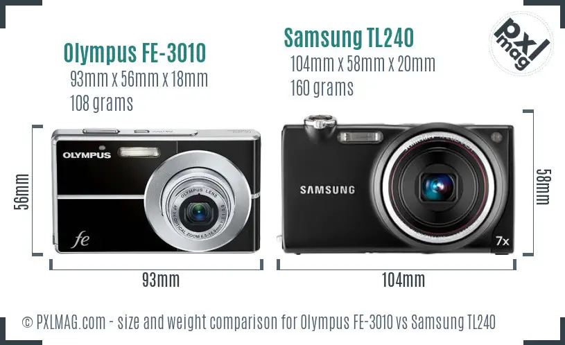 Olympus FE-3010 vs Samsung TL240 size comparison