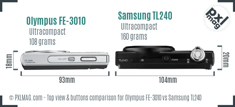 Olympus FE-3010 vs Samsung TL240 top view buttons comparison
