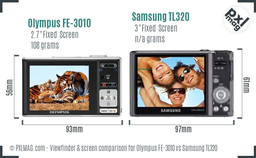 Olympus FE-3010 vs Samsung TL320 Screen and Viewfinder comparison Olympus FE-3010 vs Samsung TL320 Screen and Viewfinder comparison