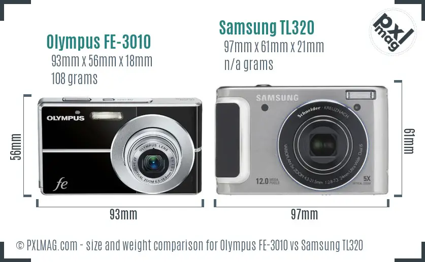 Olympus FE-3010 vs Samsung TL320 size comparison Olympus FE-3010 vs Samsung TL320 size comparison