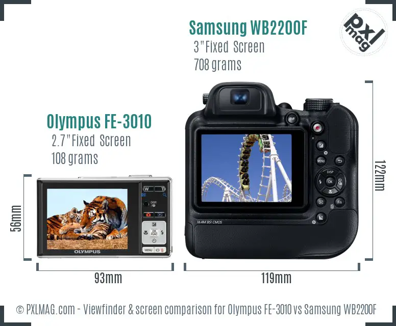 Olympus FE-3010 vs Samsung WB2200F Screen and Viewfinder comparison