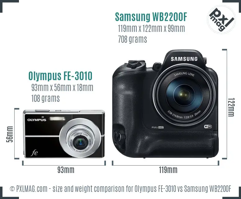 Olympus FE-3010 vs Samsung WB2200F size comparison