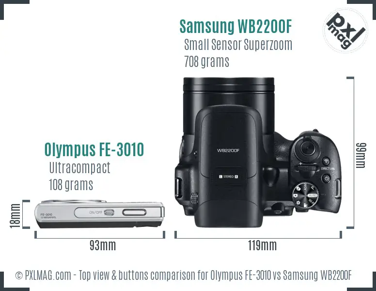 Olympus FE-3010 vs Samsung WB2200F top view buttons comparison