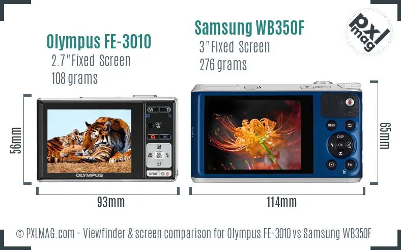 Olympus FE-3010 vs Samsung WB350F Screen and Viewfinder comparison