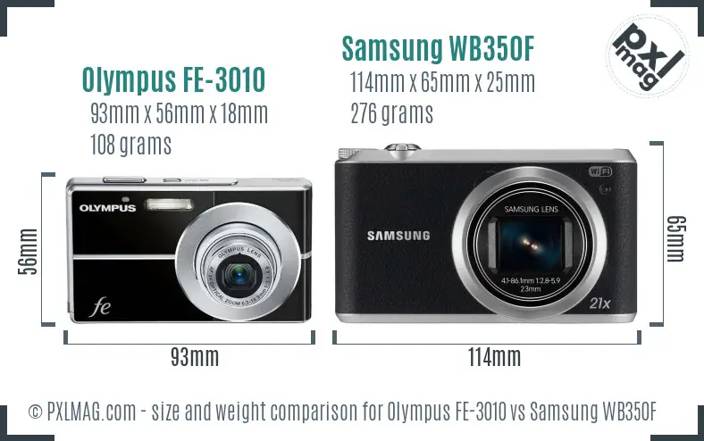 Olympus FE-3010 vs Samsung WB350F size comparison