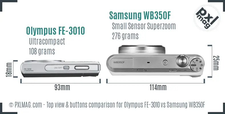 Olympus FE-3010 vs Samsung WB350F top view buttons comparison