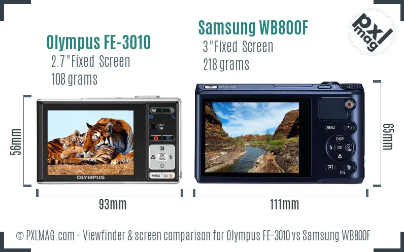 Olympus FE-3010 vs Samsung WB800F Screen and Viewfinder comparison