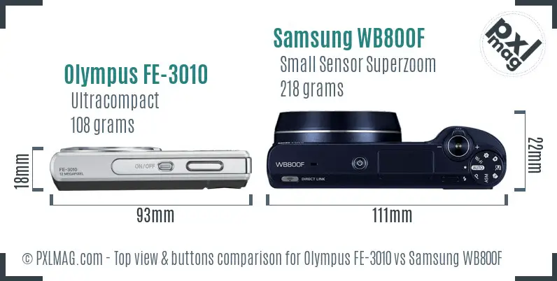 Olympus FE-3010 vs Samsung WB800F top view buttons comparison