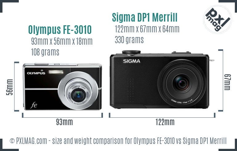 Olympus FE-3010 vs Sigma DP1 Merrill size comparison