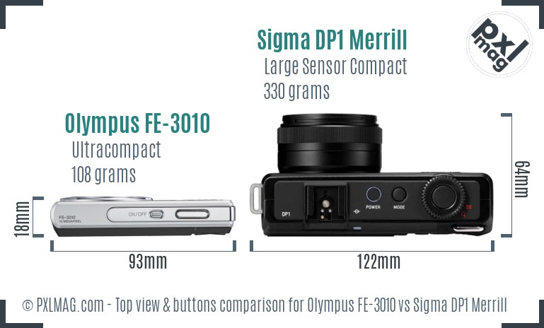 Olympus FE-3010 vs Sigma DP1 Merrill top view buttons comparison
