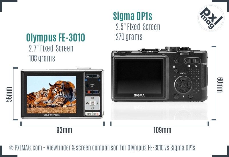 Olympus FE-3010 vs Sigma DP1s Screen and Viewfinder comparison