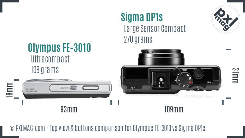 Olympus FE-3010 vs Sigma DP1s top view buttons comparison