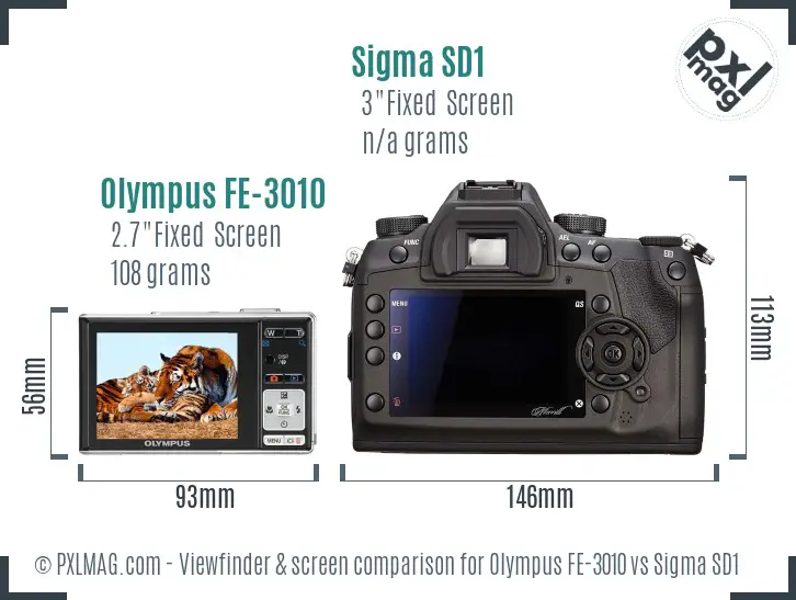 Olympus FE-3010 vs Sigma SD1 Screen and Viewfinder comparison