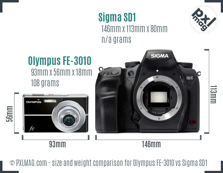Olympus FE-3010 vs Sigma SD1 size comparison Olympus FE-3010 vs Sigma SD1 size comparison