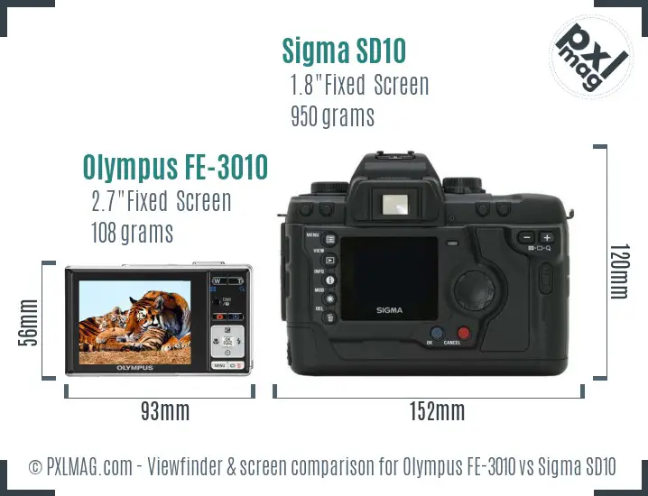 Olympus FE-3010 vs Sigma SD10 Screen and Viewfinder comparison
