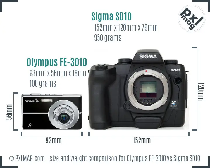 Olympus FE-3010 vs Sigma SD10 size comparison